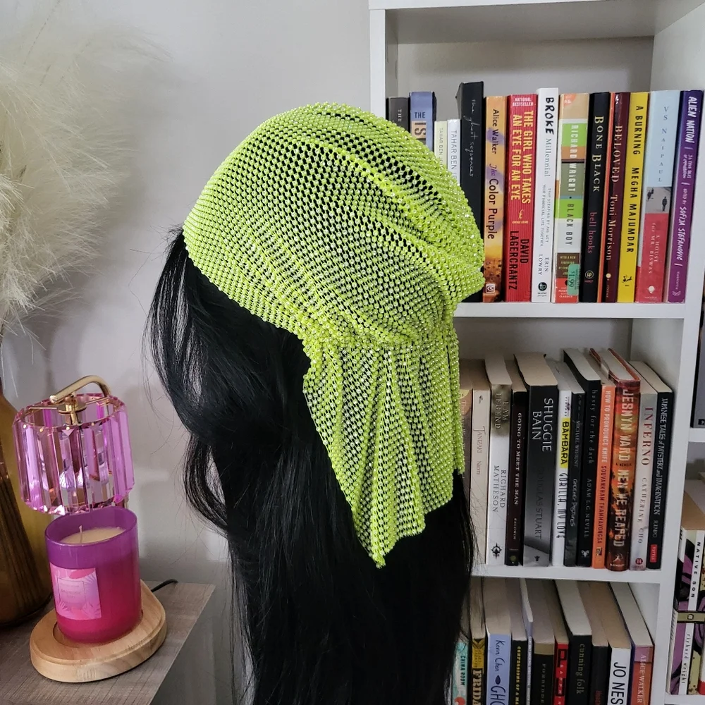 NIP Lime Green Beaded Headress Scarf